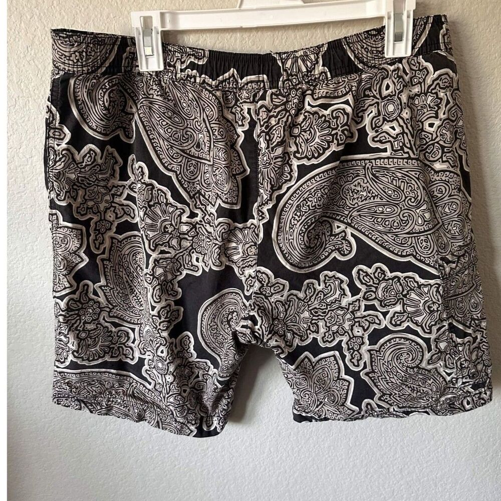 Michael Kors Men's L Dark Brown Paisley Swim Trunks 100% Cotton Mesh Lined Boho - Picture 2 of 8